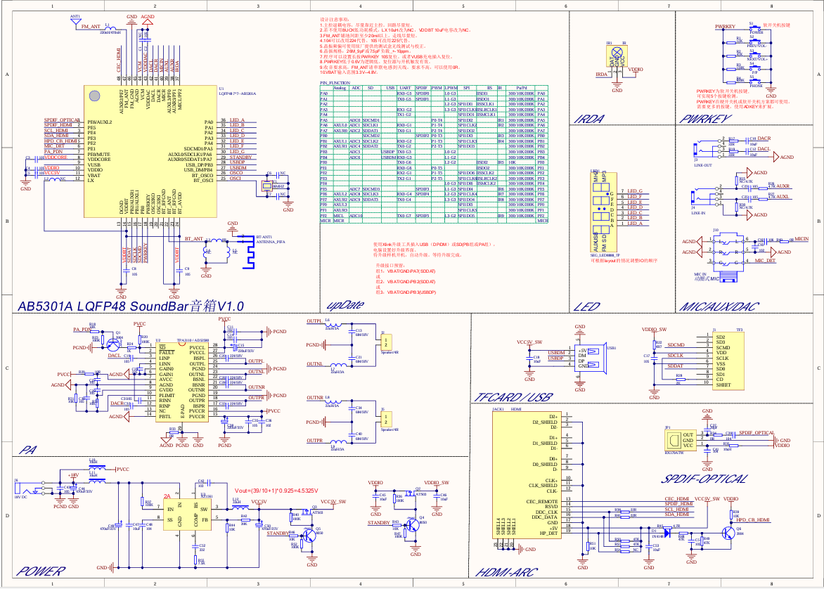 AB5301A中科藍訊聲霸藍牙音箱插卡U盤光纖參考原理圖下載(圖1)